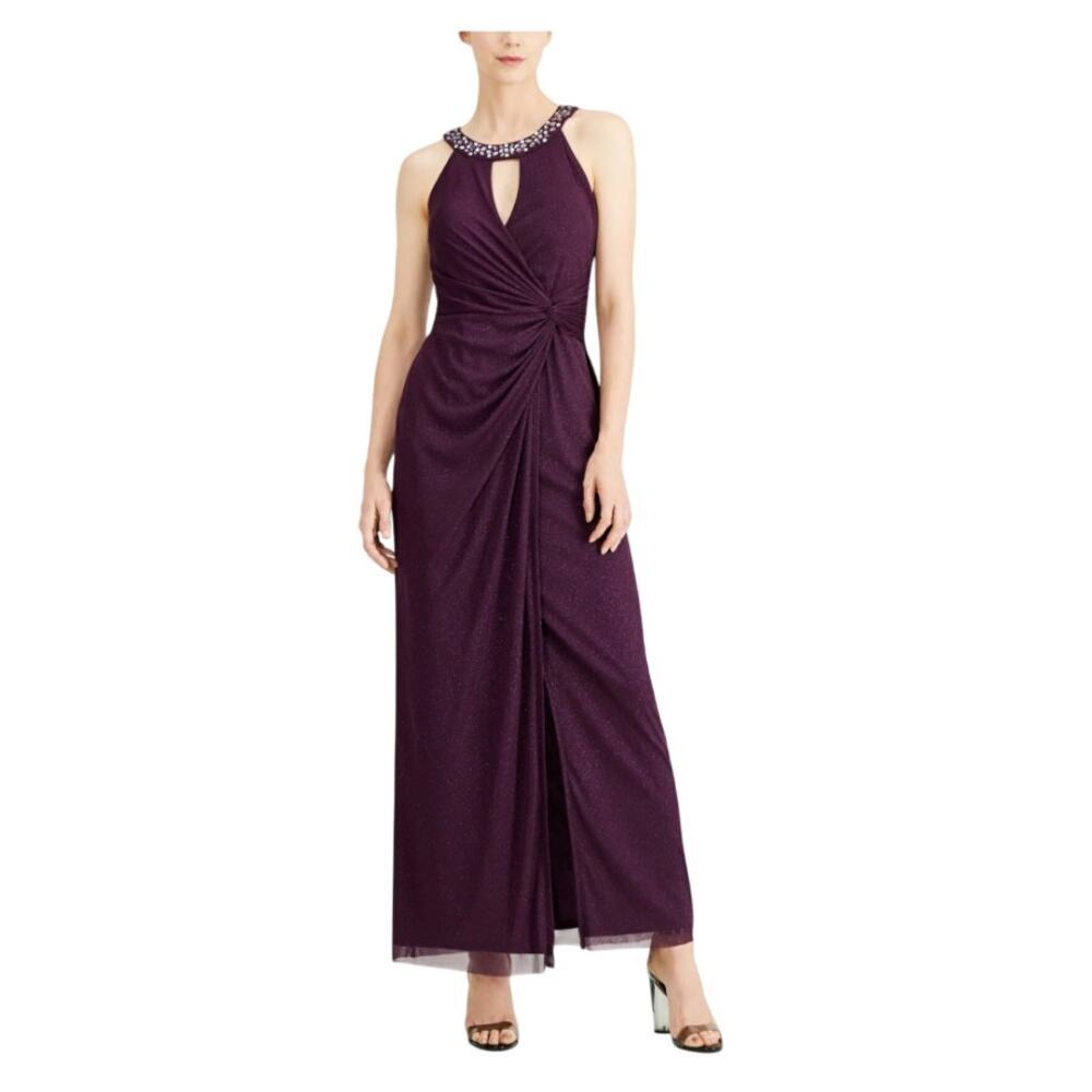 Jessica Howard Sleeveless Full Length Halter Formal Dress Purple Women 16